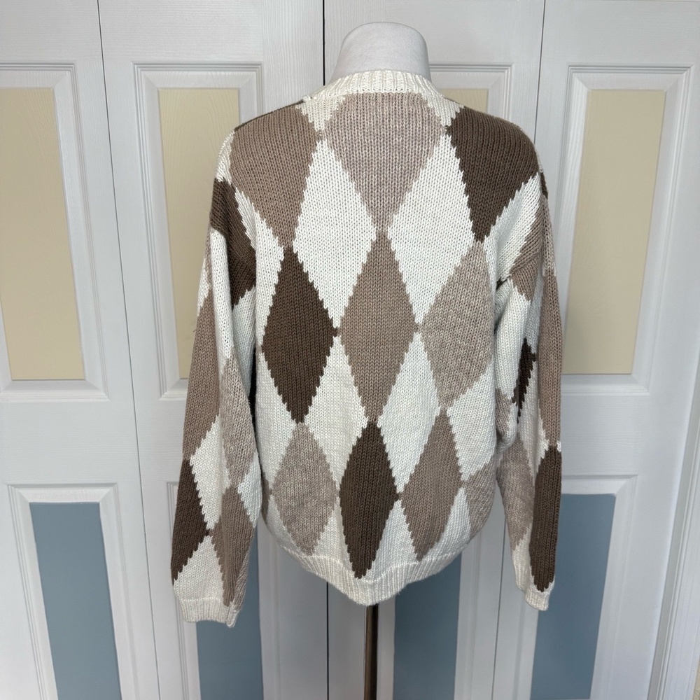 MILANO DESIGN GROUP Cardigan Womens Size M Argyle Floral Button Front Vintage - Picture 8 of 10